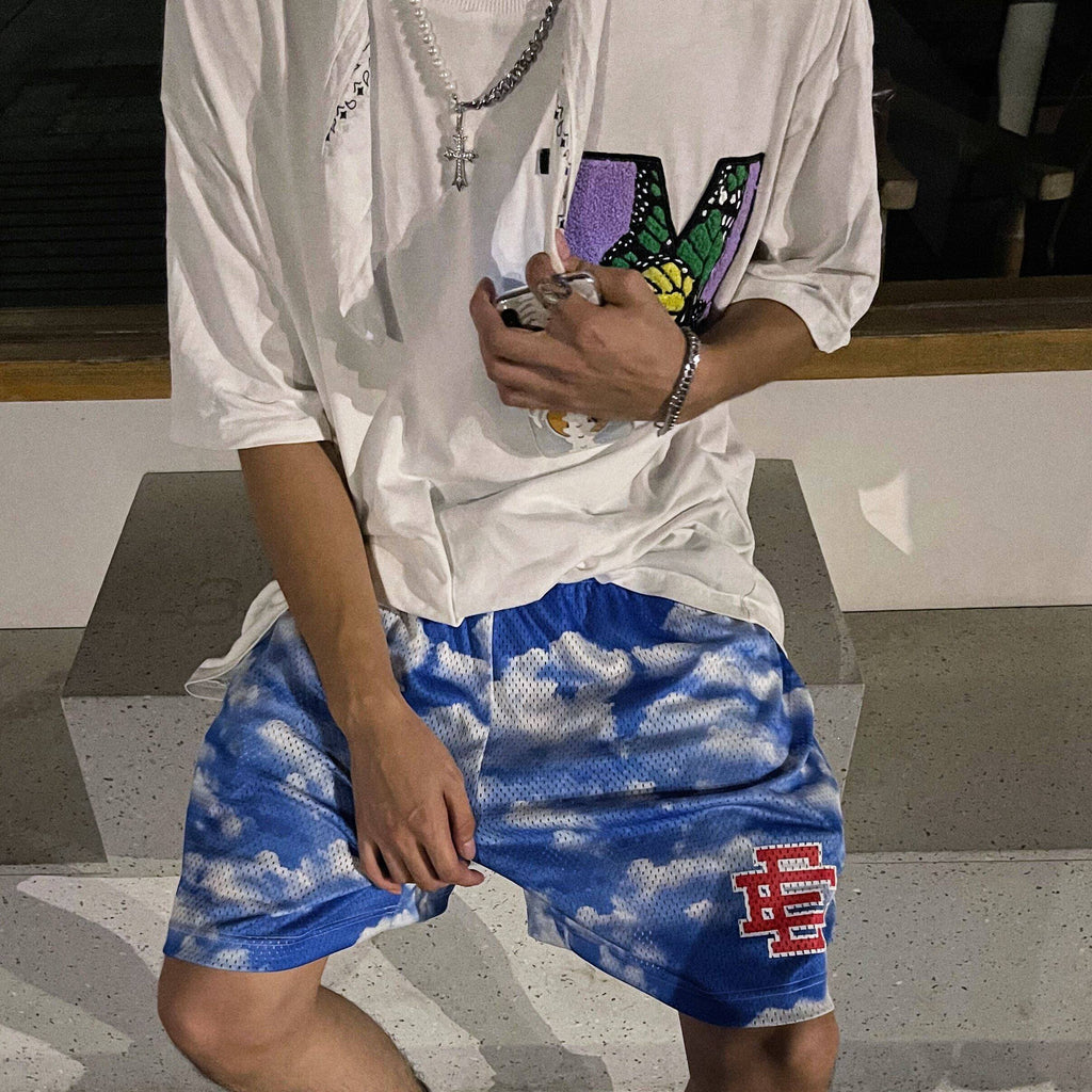EE print shorts logo sweatpants mesh drawstring American shorts