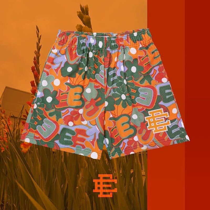 EE print shorts logo sweatpants mesh drawstring American shorts