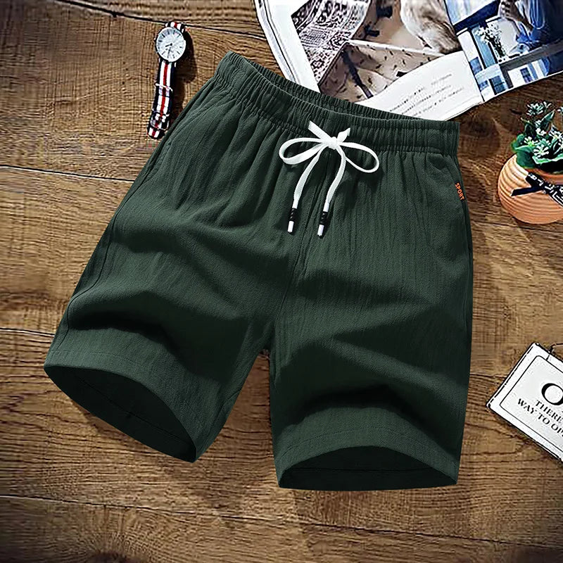 Shorts Men Solid Casual Shorts Men 100% Cotton Cargo Shorts Brand Beach Shorts Cotton Linen Boardshort Asia Size M-9XL