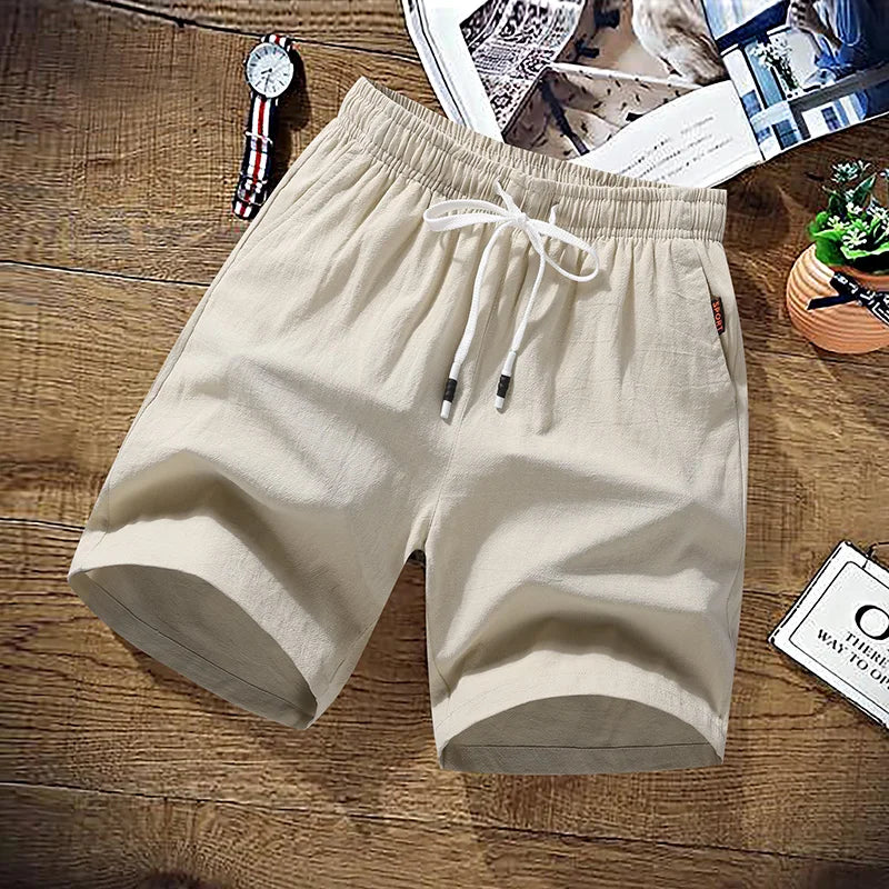 Shorts Men Solid Casual Shorts Men 100% Cotton Cargo Shorts Brand Beach Shorts Cotton Linen Boardshort Asia Size M-9XL