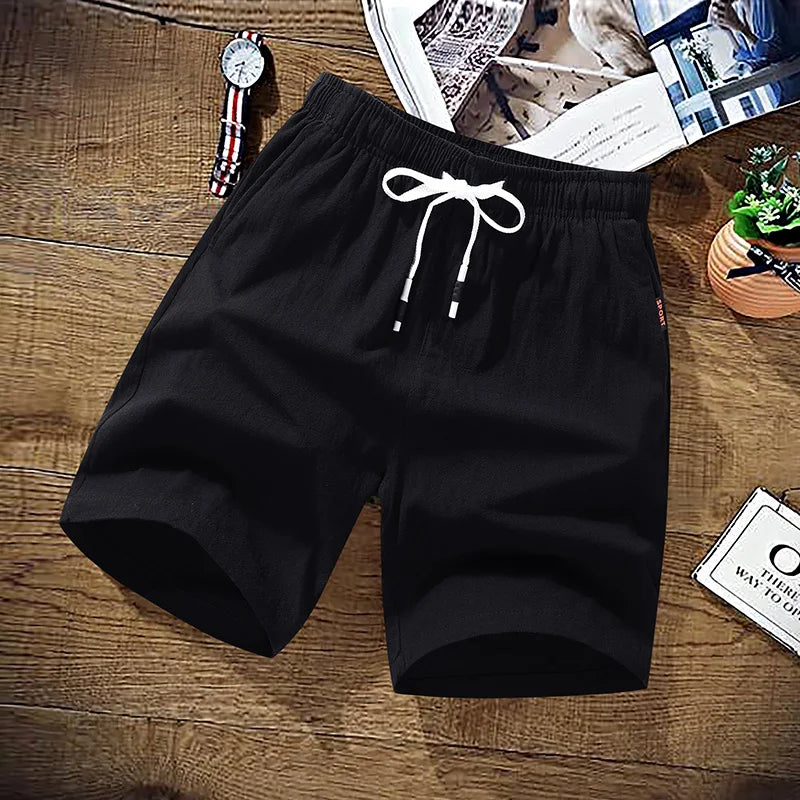 Shorts Men Solid Casual Shorts Men 100% Cotton Cargo Shorts Brand Beach Shorts Cotton Linen Boardshort Asia Size M-9XL