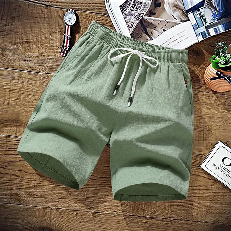 Shorts Men Solid Casual Shorts Men 100% Cotton Cargo Shorts Brand Beach Shorts Cotton Linen Boardshort Asia Size M-9XL