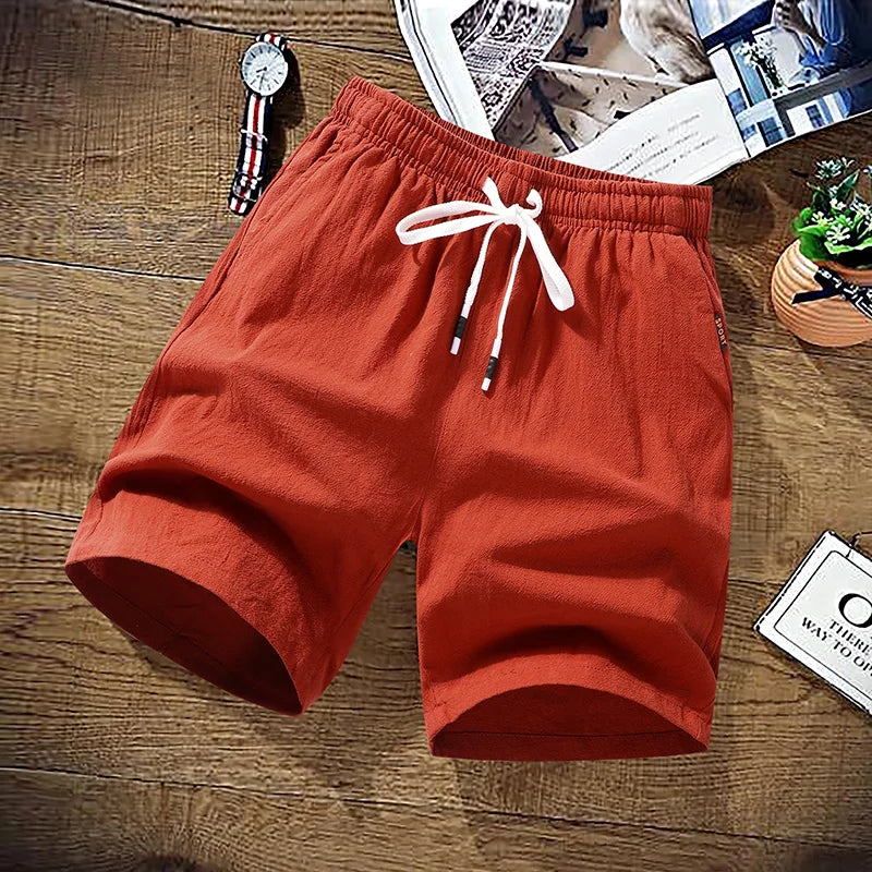 Shorts Men Solid Casual Shorts Men 100% Cotton Cargo Shorts Brand Beach Shorts Cotton Linen Boardshort Asia Size M-9XL