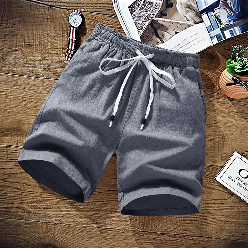 Shorts Men Solid Casual Shorts Men 100% Cotton Cargo Shorts Brand Beach Shorts Cotton Linen Boardshort Asia Size M-9XL